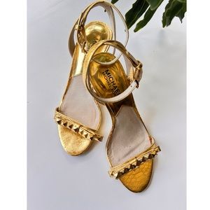 Michel Kors Metallic Snake Embossed Leather Sandal Size: 5 1/2